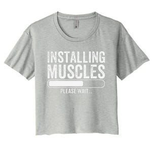 Funny Panda Installing Muscles Please Wait Gym Fitness Women's Crop Top Tee