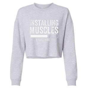 Funny Panda Installing Muscles Please Wait Gym Fitness Cropped Pullover Crew