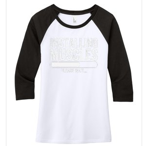 Funny Panda Installing Muscles Please Wait Gym Fitness Women's Tri-Blend 3/4-Sleeve Raglan Shirt