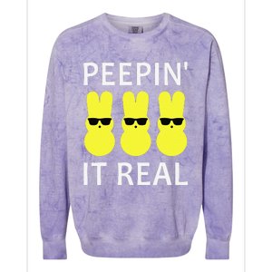 Funny Peepin It Real Happy Easter Bunny Colorblast Crewneck Sweatshirt