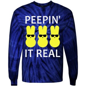 Funny Peepin It Real Happy Easter Bunny Tie-Dye Long Sleeve Shirt