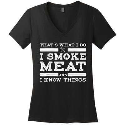 Funny Pitmaster I Smoke Meat BBQ Smoker Grill Gift Women's V-Neck T-Shirt