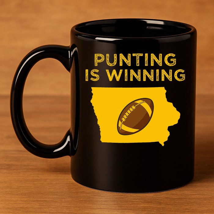 funny punting is winning iowa I cheer For The Punter 11oz C Handle Ceramic Mug