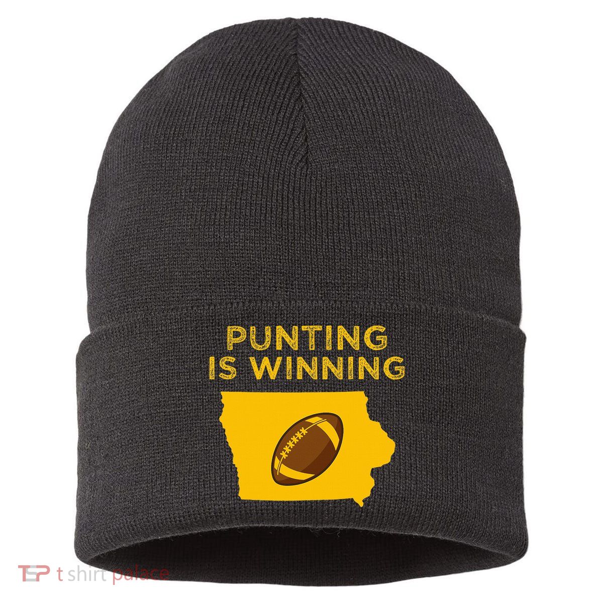 funny punting is winning iowa I cheer For The Punter Sustainable Knit Beanie