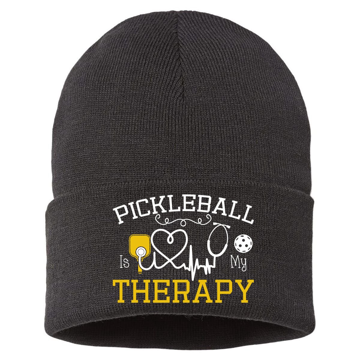 Funny Pickleball Is My Therapy Pickleball Player Humor Sustainable Knit Beanie