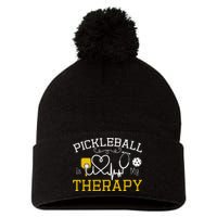 Funny Pickleball Is My Therapy Pickleball Player Humor Pom Pom 12in Knit Beanie