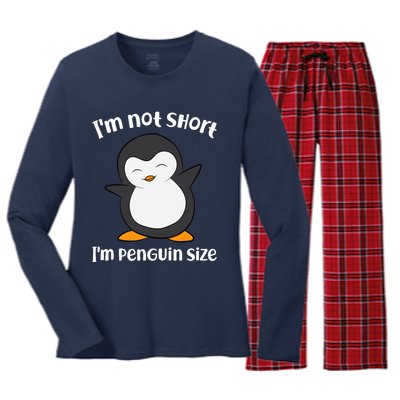 Funny Penguin I'm Not Short I'm Small Like A Penguin Women's Long Sleeve Flannel Pajama Set 