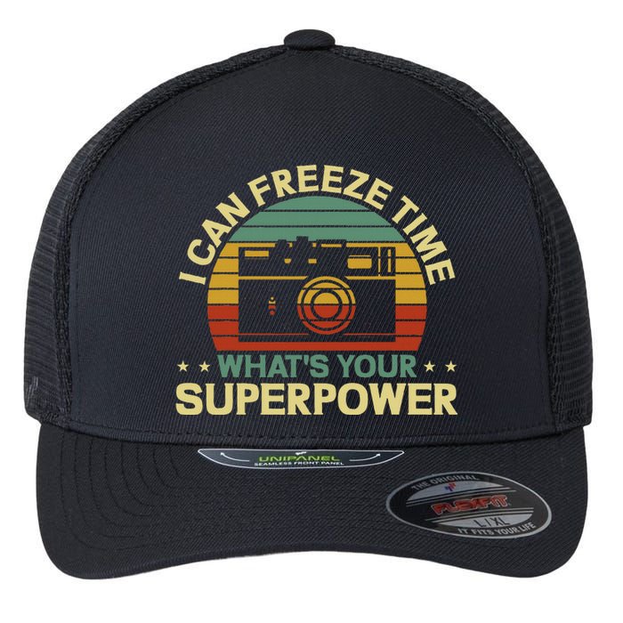 Funny Photographer I Can Freeze Time Photography Flexfit Unipanel Trucker Cap