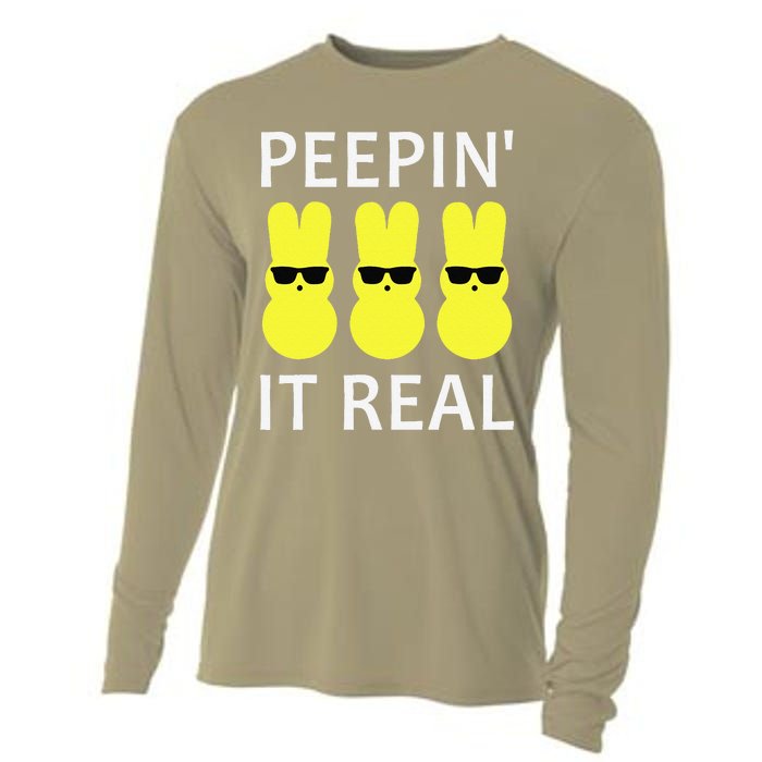 Funny Peepin It Real Happy Easter Bunny Cooling Performance Long Sleeve Crew