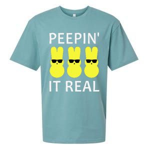 Funny Peepin It Real Happy Easter Bunny Sueded Cloud Jersey T-Shirt