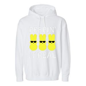 Funny Peepin It Real Happy Easter Bunny Garment-Dyed Fleece Hoodie