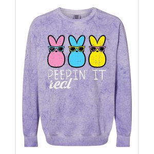 funny Peepin It Real Easter Bunnies Cool Colorblast Crewneck Sweatshirt