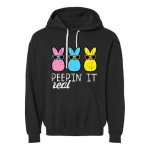 funny Peepin It Real Easter Bunnies Cool Garment-Dyed Fleece Hoodie