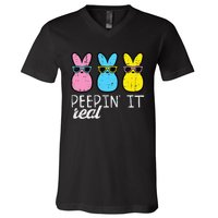 funny Peepin It Real Easter Bunnies Cool V-Neck T-Shirt