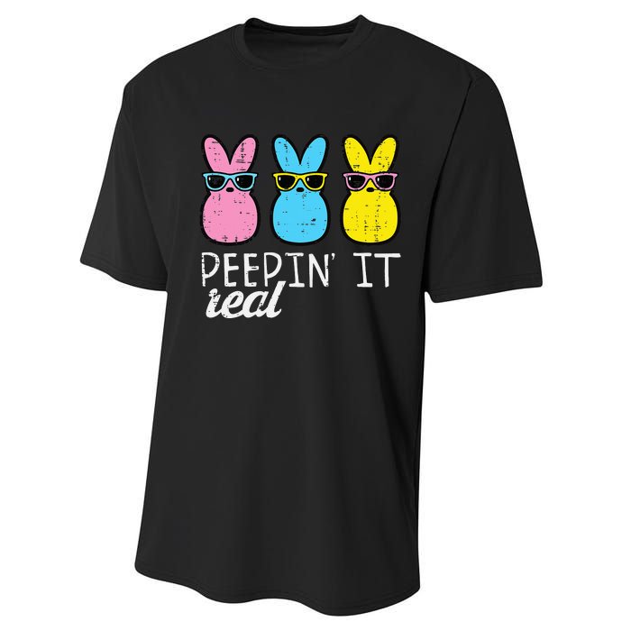 funny Peepin It Real Easter Bunnies Cool Performance Sprint T-Shirt