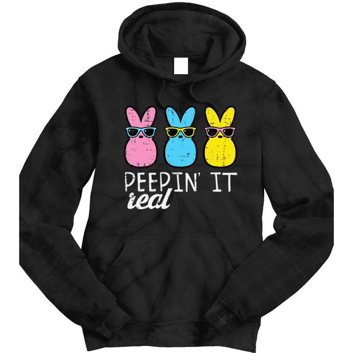 funny Peepin It Real Easter Bunnies Cool Tie Dye Hoodie