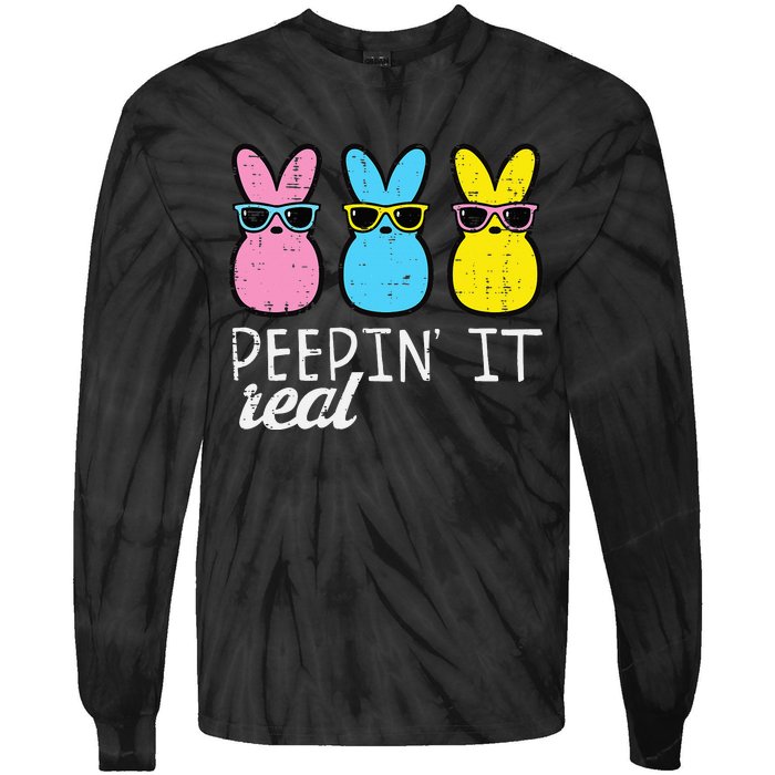 funny Peepin It Real Easter Bunnies Cool Tie-Dye Long Sleeve Shirt