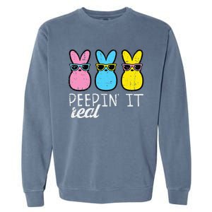 funny Peepin It Real Easter Bunnies Cool Garment-Dyed Sweatshirt