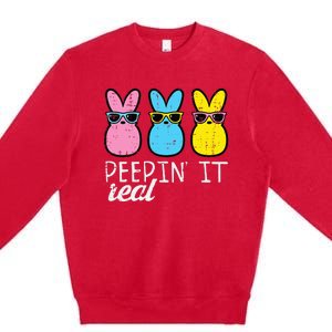 funny Peepin It Real Easter Bunnies Cool Premium Crewneck Sweatshirt