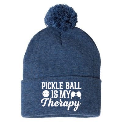 Funny Pickleball Is My Therapy Pickleball Player Humor Pom Pom 12in Knit Beanie