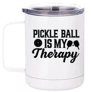 Funny Pickleball Is My Therapy Pickleball Player Humor 12 oz Stainless Steel Tumbler Cup