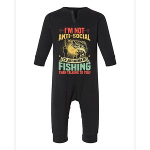 Fishing Pun, I'm Not Anti-Social, Fisher, Funny Fisherman Infant Fleece One Piece