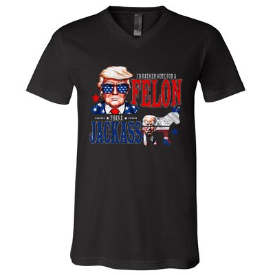 Funny Protrump I’D Rather Vote For A Felon Than A Jack Ass V-Neck T-Shirt