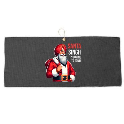 Funny Punjabi Indian Santa Singh Is Coming To Town Gift Large Microfiber Waffle Golf Towel