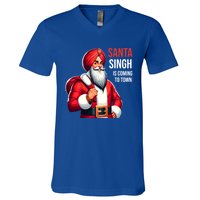 Funny Punjabi Indian Santa Singh Is Coming To Town Gift V-Neck T-Shirt