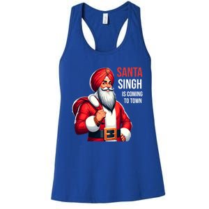 Funny Punjabi Indian Santa Singh Is Coming To Town Gift Women's Racerback Tank