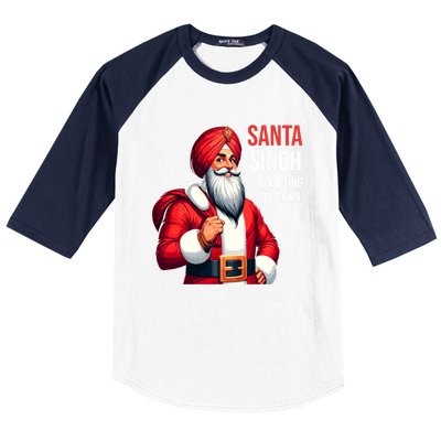 Funny Punjabi Indian Santa Singh Is Coming To Town Gift Baseball Sleeve Shirt