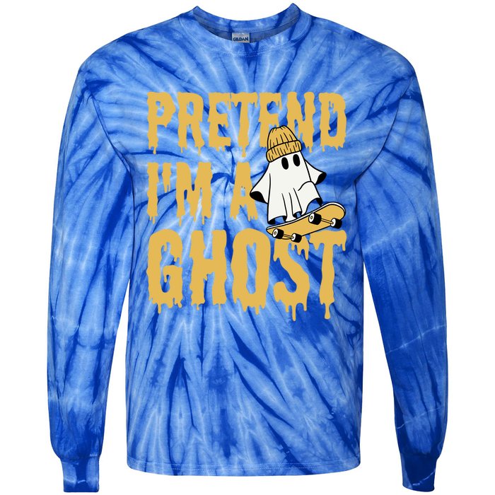 Funny Pretend I’M A Ghost Skateboard Cute Halloween Gift Tie-Dye Long Sleeve Shirt