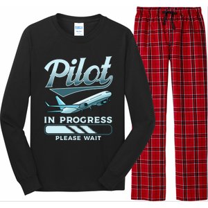 Funny Pilot In Progress Please Wait Airplane Piloting Gift Long Sleeve Pajama Set