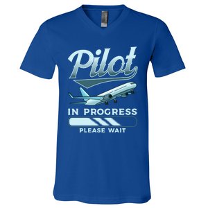 Funny Pilot In Progress Please Wait Airplane Piloting Gift V-Neck T-Shirt