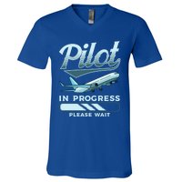 Funny Pilot In Progress Please Wait Airplane Piloting Gift V-Neck T-Shirt