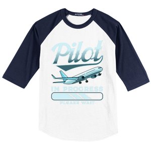 Funny Pilot In Progress Please Wait Airplane Piloting Gift Baseball Sleeve Shirt