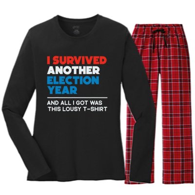 Funny Political I Survived Another 2024 Election President Women's Long Sleeve Flannel Pajama Set 