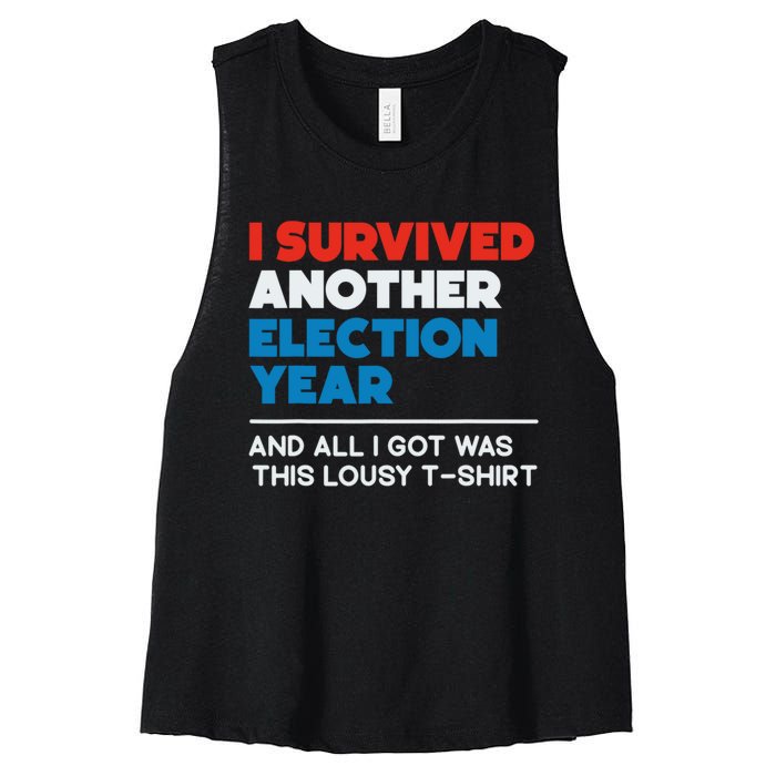 Funny Political I Survived Another 2024 Election President Women's Racerback Cropped Tank