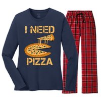 Funny Pizza I Need Pizza Women's Long Sleeve Flannel Pajama Set 