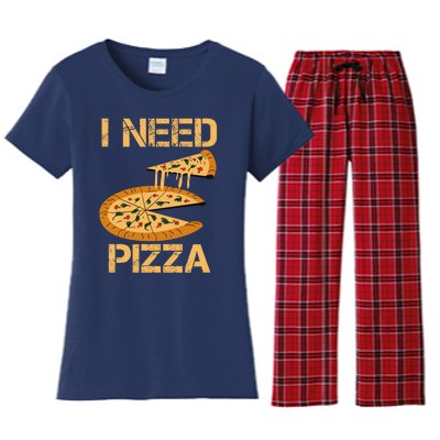 Funny Pizza I Need Pizza Women's Flannel Pajama Set