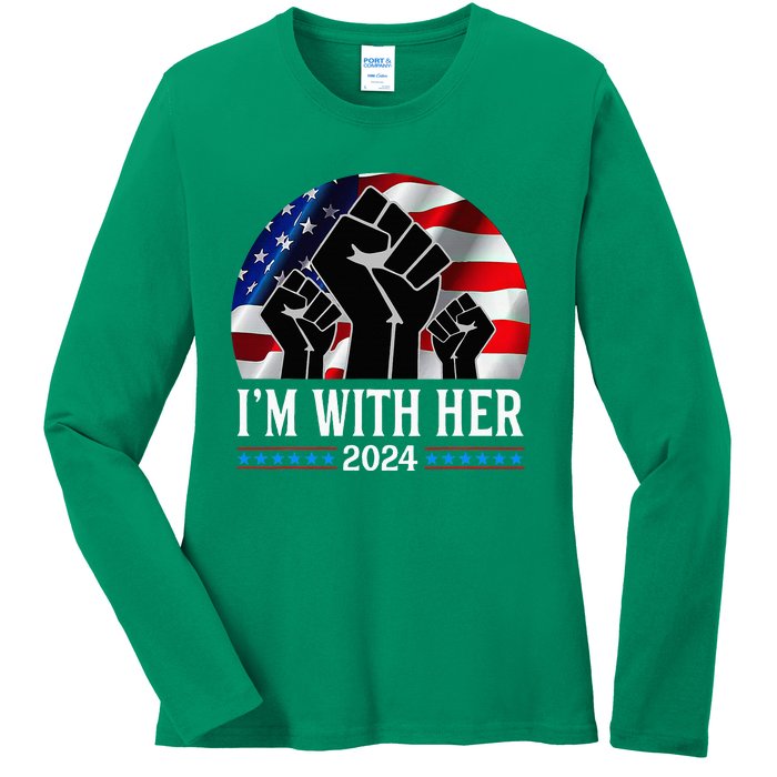 Fist Pump IM With Her Kamala Harris 2024 For President Ladies Long Sleeve Shirt