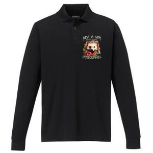 Floral Porcupine Just A Girl Who Loves Porcupines Performance Long Sleeve Polo