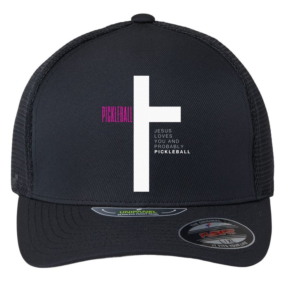 Funny Pickleball Jesus Cross Dink Shot Legend Paddle Pickler Flexfit Unipanel Trucker Cap