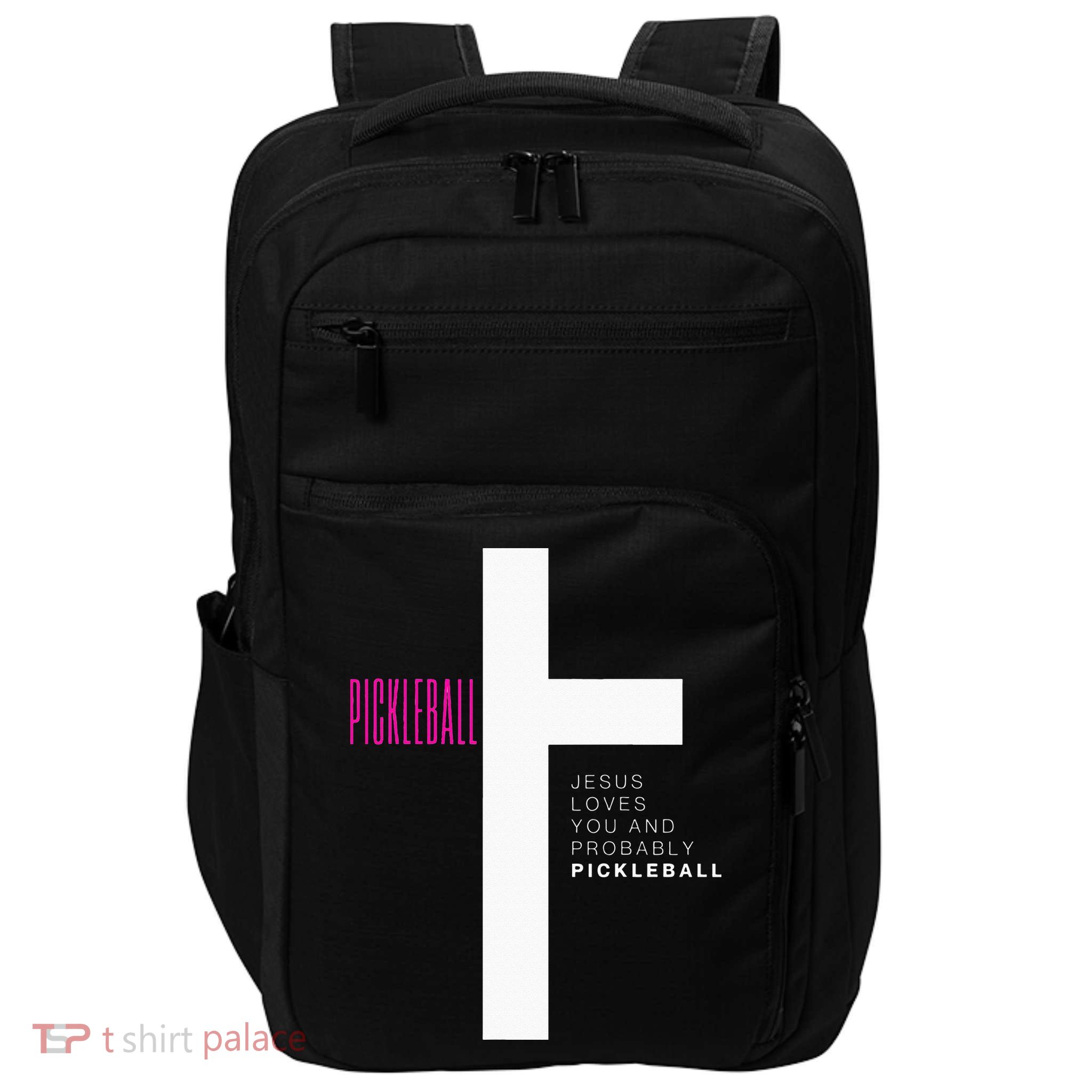 Funny Pickleball Jesus Cross Dink Shot Legend Paddle Pickler Impact Tech Backpack
