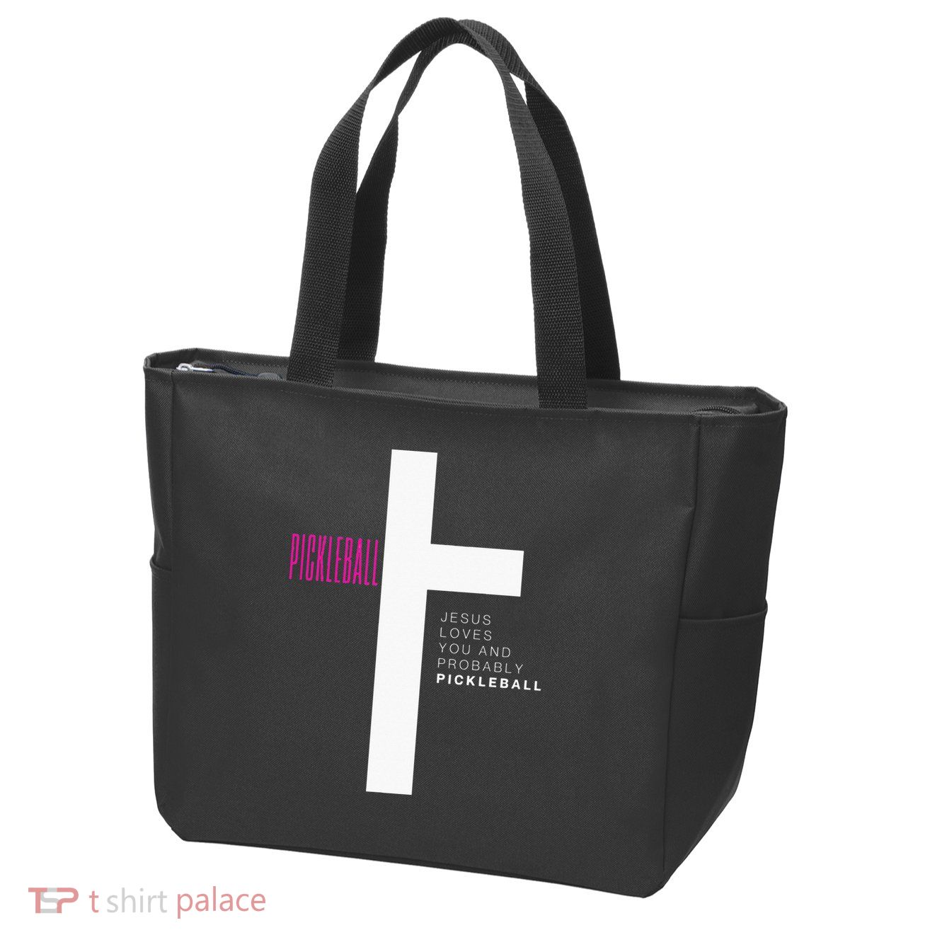 Funny Pickleball Jesus Cross Dink Shot Legend Paddle Pickler Zip Tote Bag