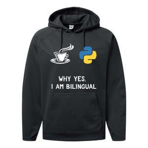 Funny Python Java Programmer Bilingual Coder Gift Tee Performance Fleece Hoodie