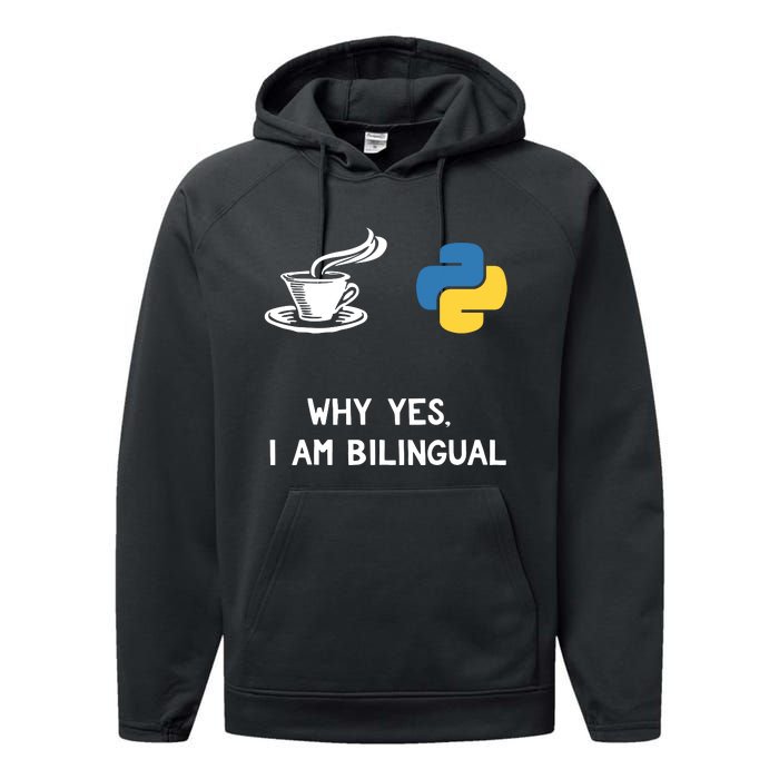 Funny Python Java Programmer Bilingual Coder Gift Tee Performance Fleece Hoodie