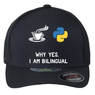 Funny Python Java Programmer Bilingual Coder Gift Tee Flexfit Unipanel Trucker Cap