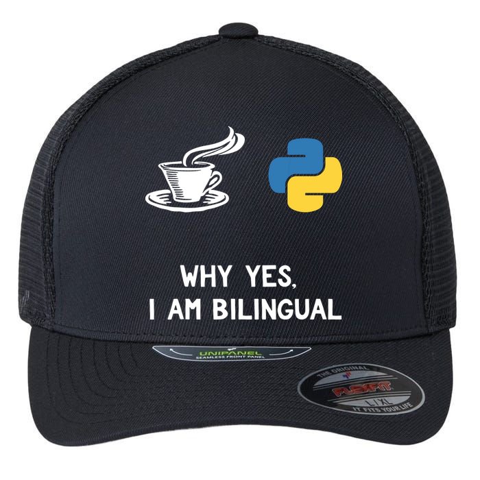 Funny Python Java Programmer Bilingual Coder Gift Tee Flexfit Unipanel Trucker Cap