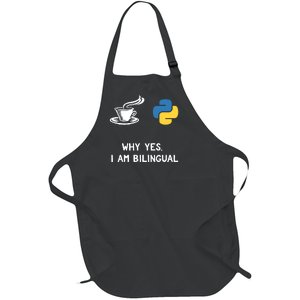 Funny Python Java Programmer Bilingual Coder Gift Tee Full-Length Apron With Pockets